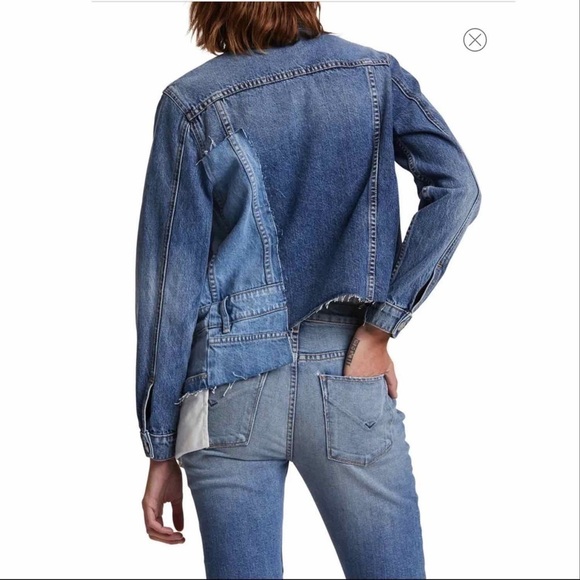 Hudson Spliced Denim Trucker Grunge Patchwork Jacket Size Small Blue Denim Wash - Picture 2 of 11